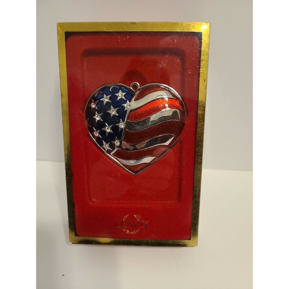 Lenox Heart of America Patriotic Flag Silver Plate Christmas Ornament